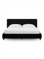 Très grand lit Chloe TOCO Meubles en tissu noir à texture côtelée avec tête de lit élégante et design contemporain