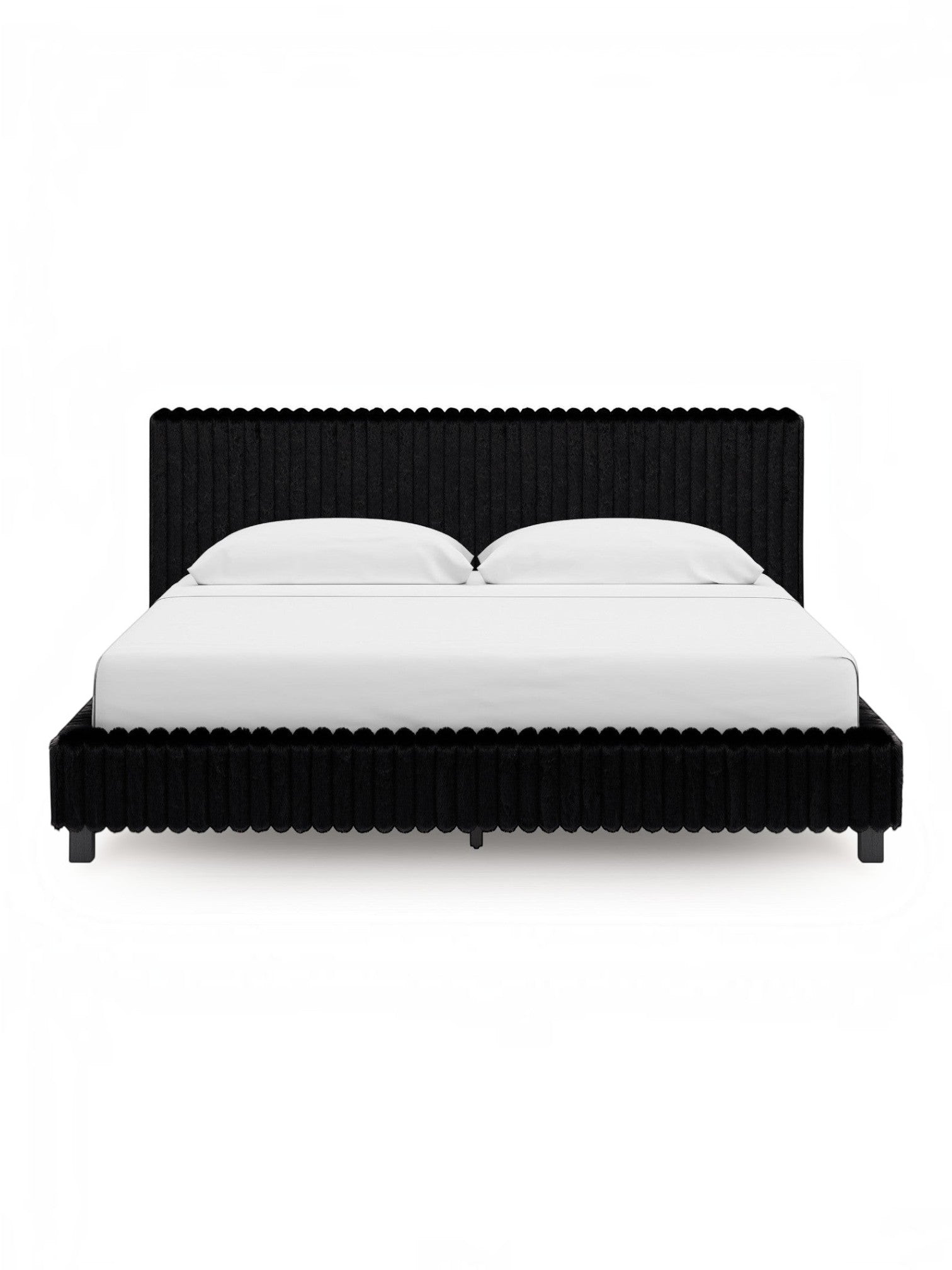 Très grand lit Chloe TOCO Meubles en tissu noir à texture côtelée avec tête de lit élégante et design contemporain