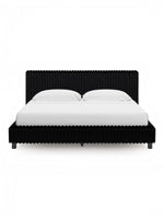 Très grand lit Chloe TOCO Meubles en tissu noir à texture côtelée avec tête de lit élégante et design contemporain