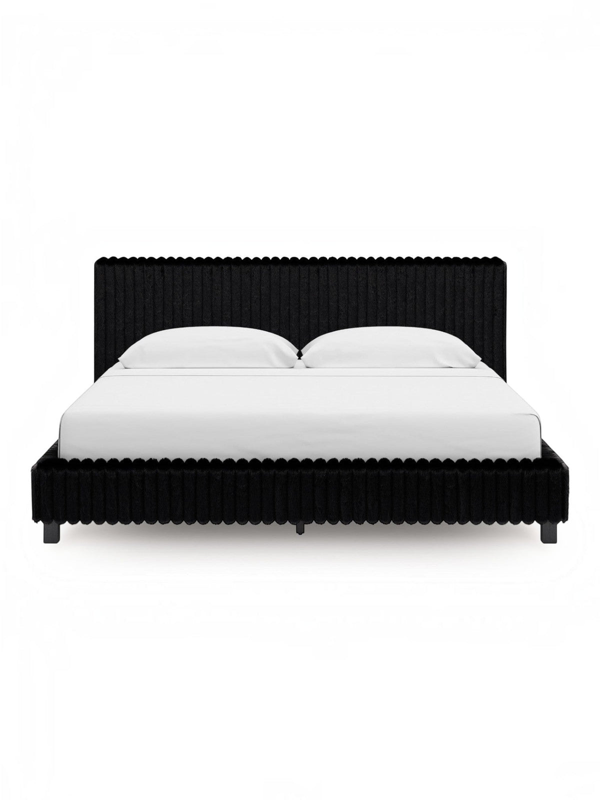 Très grand lit Chloe TOCO Meubles en tissu noir à texture côtelée avec tête de lit élégante et design contemporain