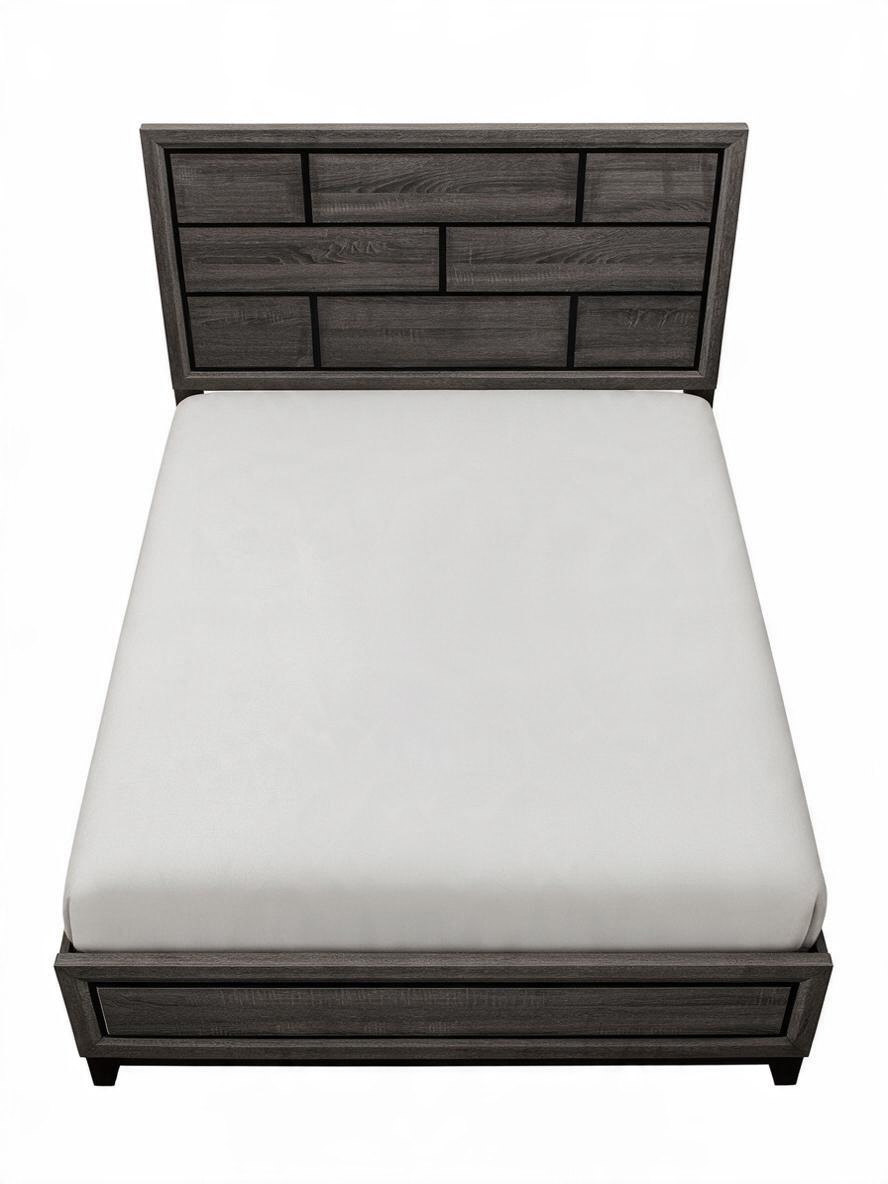 Très grand lit Elio de TOCO Meubles avec tête de lit en bois gris au fini grain de bois et design contemporain
