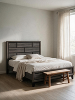 Très grand lit Elio de TOCO Meubles au fini gris avec grain de bois, design contemporain et lignes épurées.