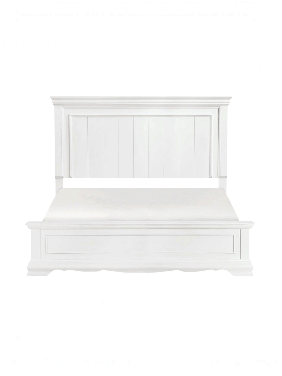 Très grand lit Florence TOCO Meubles au style classique avec tête et pied de lit à panneaux moulurés en bois blanc