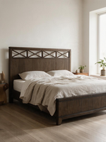 Très grand lit TOCO Meubles Gaston en placage de frêne brun foncé avec tête de lit décorée d'un motif en X