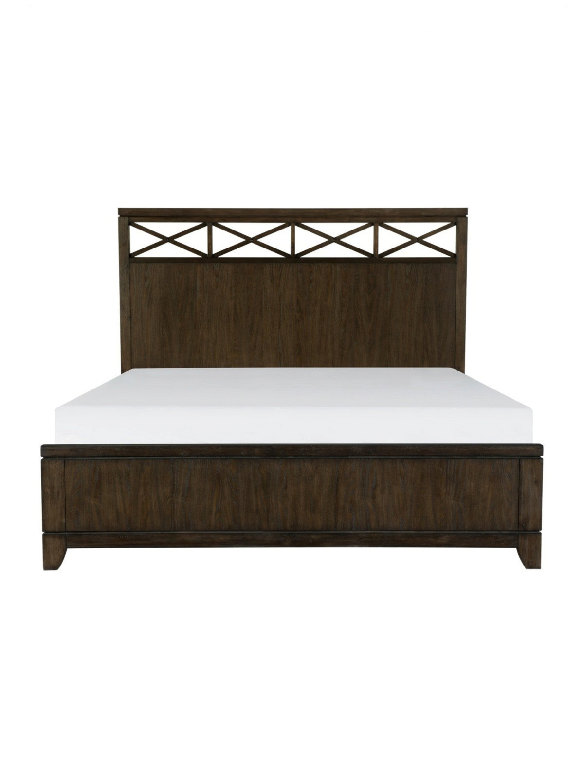 Très grand lit Gaston TOCO Meubles en placage de frêne brun foncé avec tête de lit décorative à motif en X