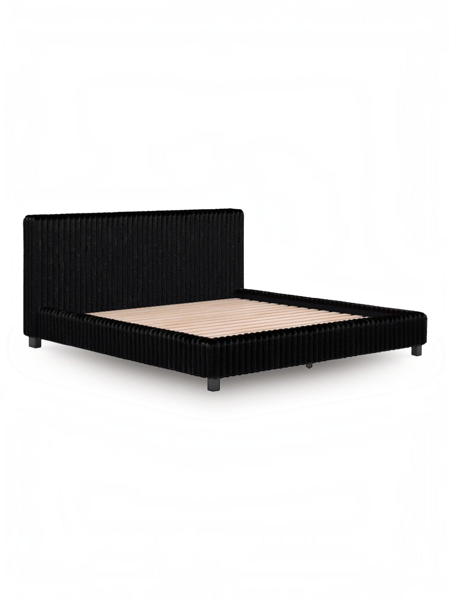 Très grand lit Chloe TOCO Meubles en tissu noir à texture côtelée avec tête de lit enveloppante et design moderne