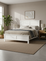 Très grand lit Rosalie par TOCO Meubles en bois blanc au style champêtre avec tête de lit à moulure horizontale
