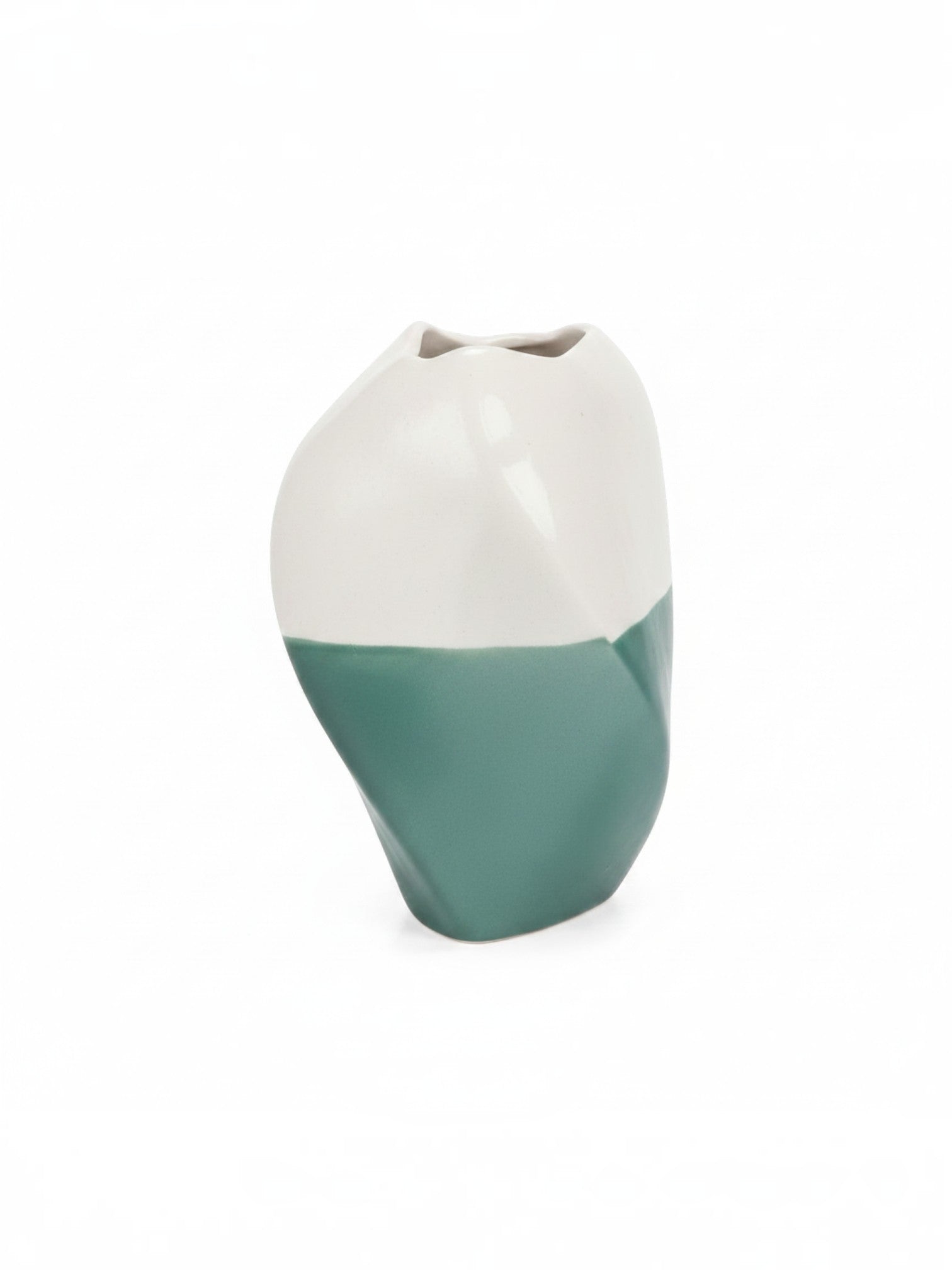 Vase en céramique bicolore blanc et vert mat TOCO Meubles au design organique et moderne pour décoration intérieure