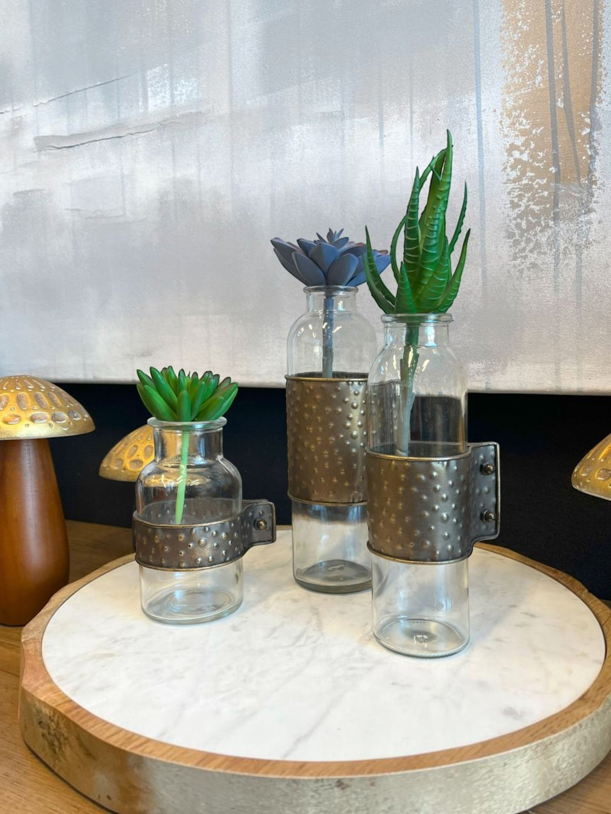 Vases de table Gadd TOCO Meubles en verre transparent avec support en métal martelé doré pour décoration intérieure