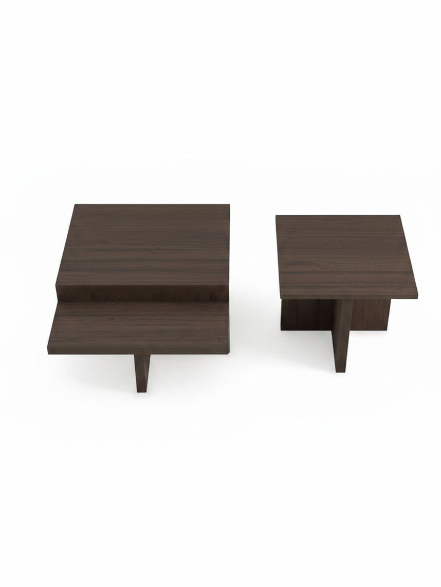 Ensemble de deux tables basses TOCO Meubles Zendex en bois brun avec design moderne et pieds en croix