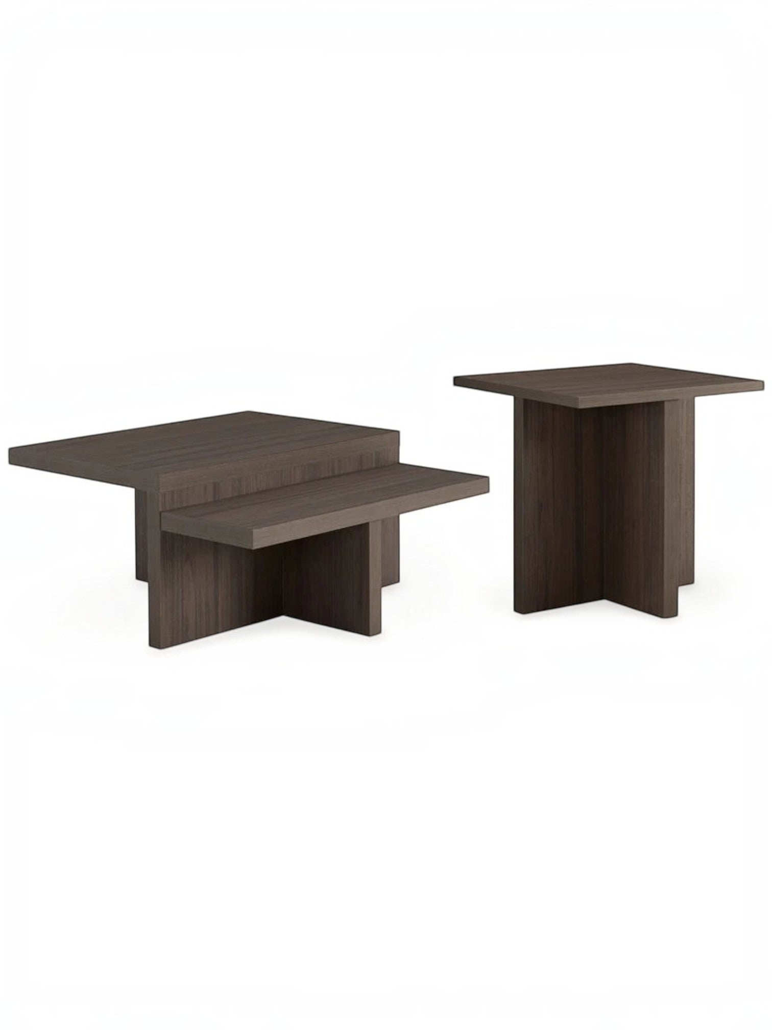 Ensemble de deux tables basses TOCO Meubles Zendex en bois brun au design minimaliste et géométrique