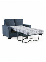 TOCO Meubles Canapé-lit Jabari 2 places bleu marine en tissu, matelas fleuri gris et blanc déplié