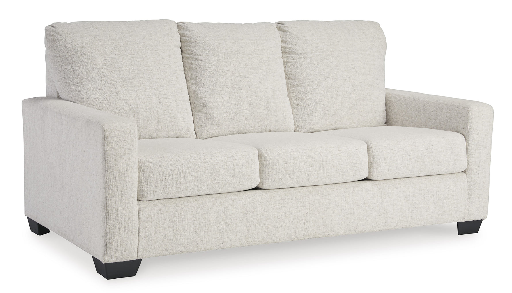 TOCO Meubles Canapé-lit Jabari 3 places blanc cassé en tissu texturé avec coussins moelleux et pieds noirs.