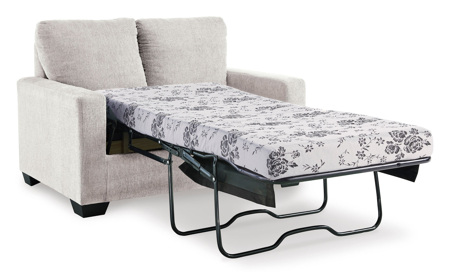 TOCO Meubles Canapé-lit Jabari 2 places beige clair, convertible en lit avec matelas à motif floral gris.