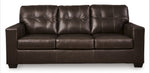 Canapé-lit Sacha TOCO Meubles en cuir marron foncé capitonné, 3 places, design moderne.