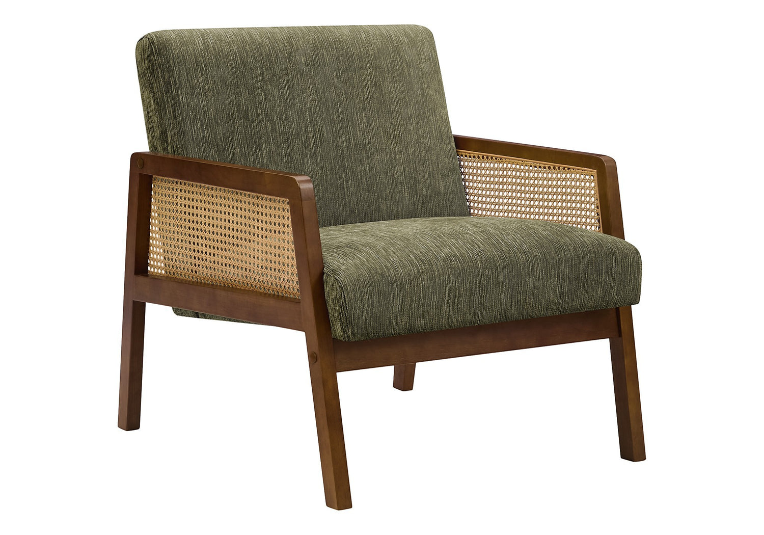 TOCO Meubles Chaise d'appoint Brice vert forêt avec accoudoirs en rotin et structure en bois