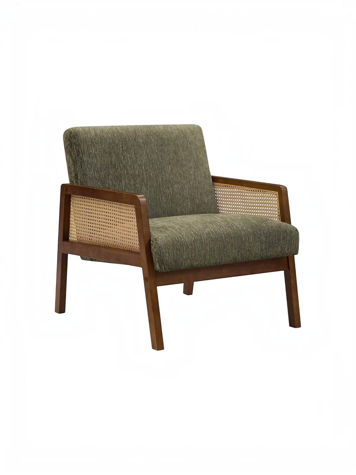 TOCO Meubles Chaise d'appoint Brice vert forêt avec accoudoirs en rotin et structure en bois