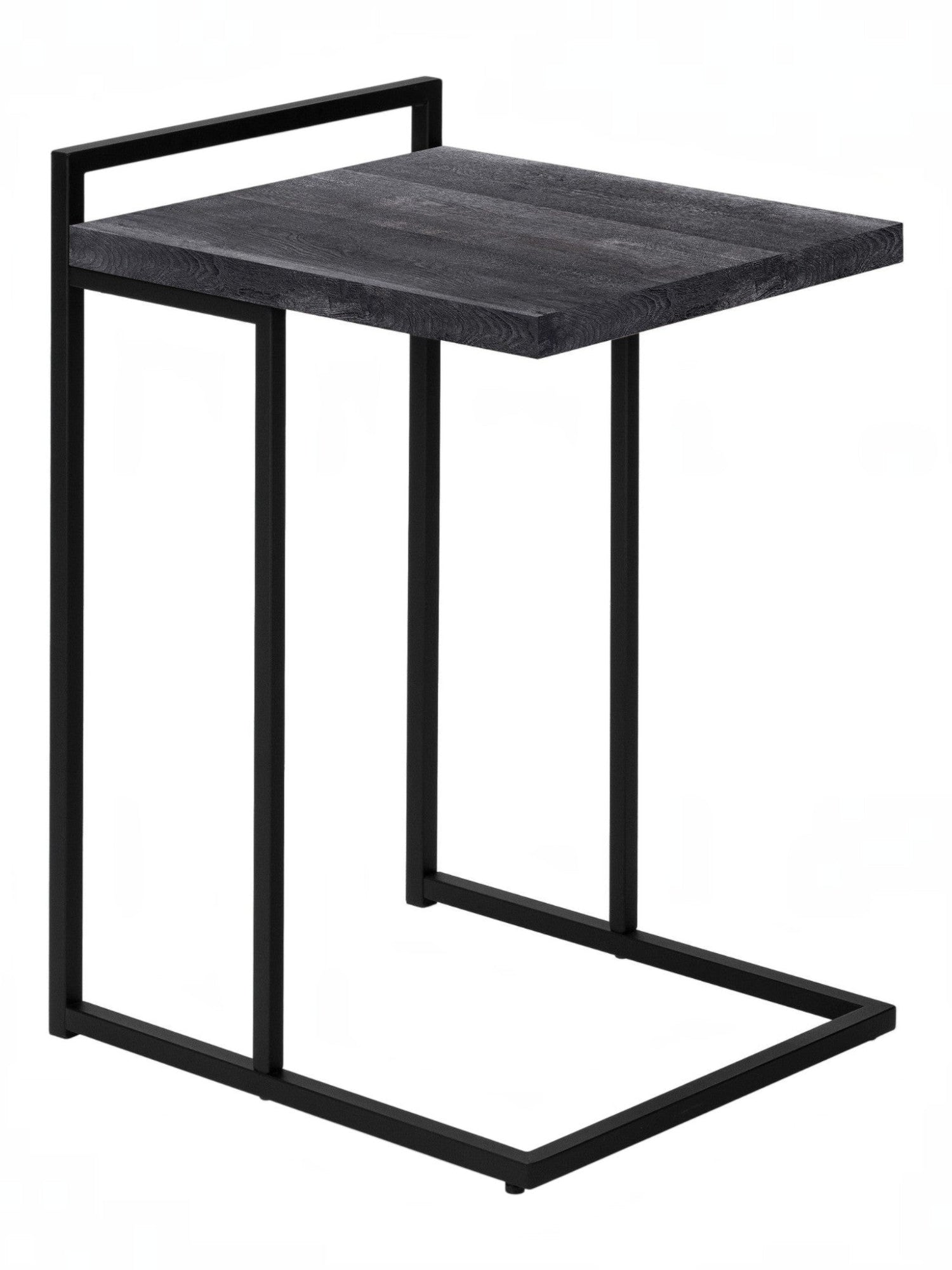 TOCO Meubles Eliott C-shaped side table with black wood-effect top and black metal frame.