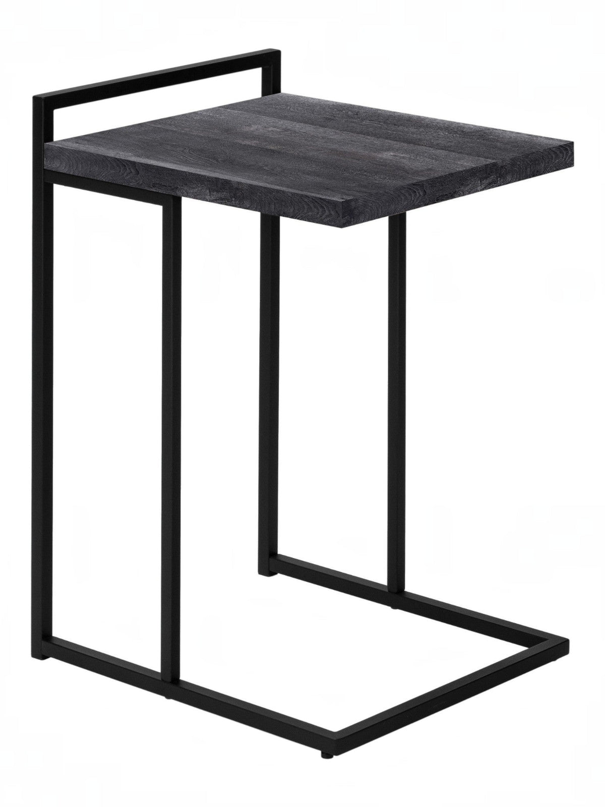 TOCO Meubles Eliott C-shaped side table with black wood-effect top and black metal frame.
