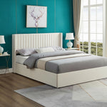 TOCO Meubles Lit Double Lucia in cream velvet with winged headboard and storage. Modern bedroom furniture.