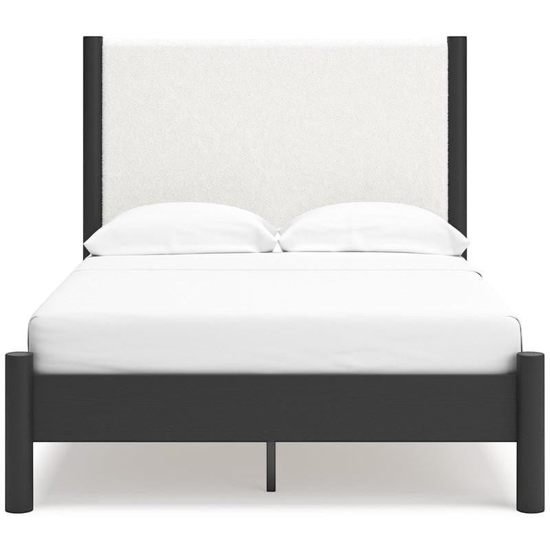 Lit double Margot TOCO Meubles avec tête de lit rembourrée blanc cassé et cadre noir