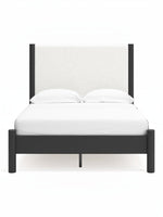 Lit double Margot TOCO Meubles avec tête de lit rembourrée blanc cassé et cadre noir