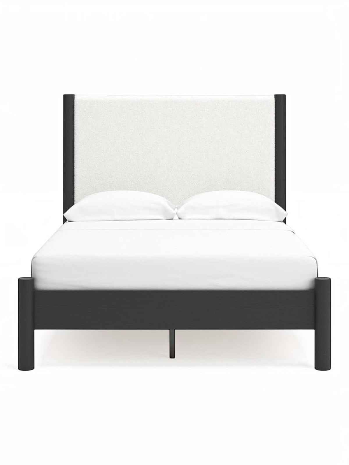 Lit double Margot TOCO Meubles avec tête de lit rembourrée blanc cassé et cadre noir