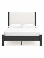 Lit double Margot TOCO Meubles avec tête de lit rembourrée blanc cassé et cadre noir