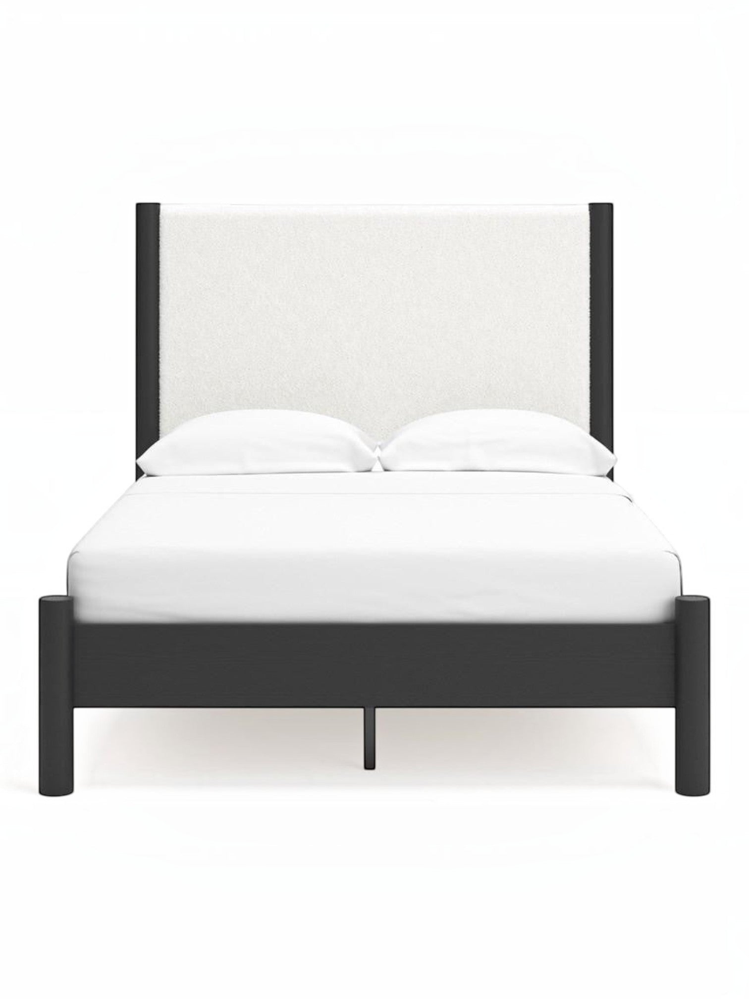 Lit double Margot TOCO Meubles avec tête de lit rembourrée blanc cassé et cadre noir