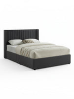 TOCO Meubles Grand lit Elena en velours gris avec tête de lit capitonnée et rangement intégré. Design contemporain.