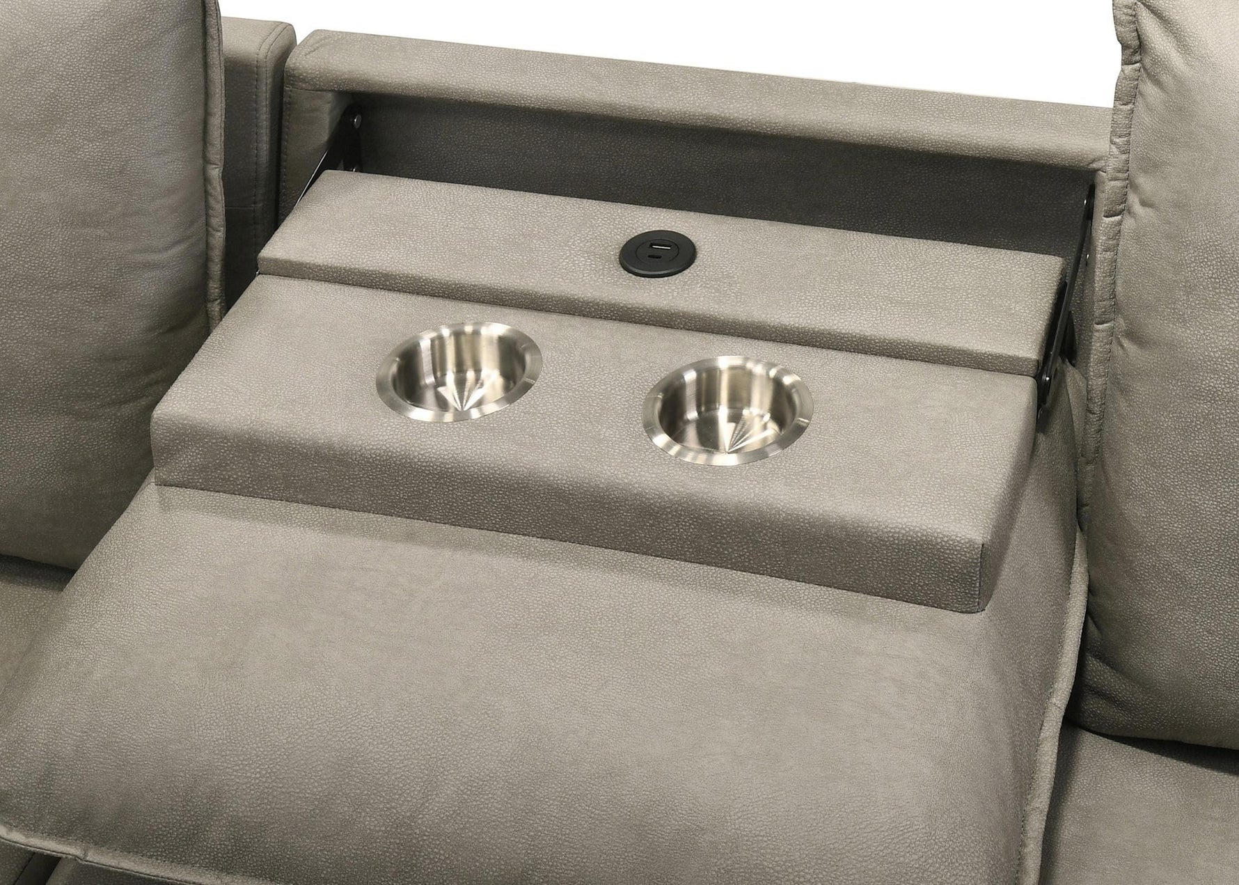 TOCO Meubles Sofa-lit Nia gris avec porte-gobelets intégrés et port USB.