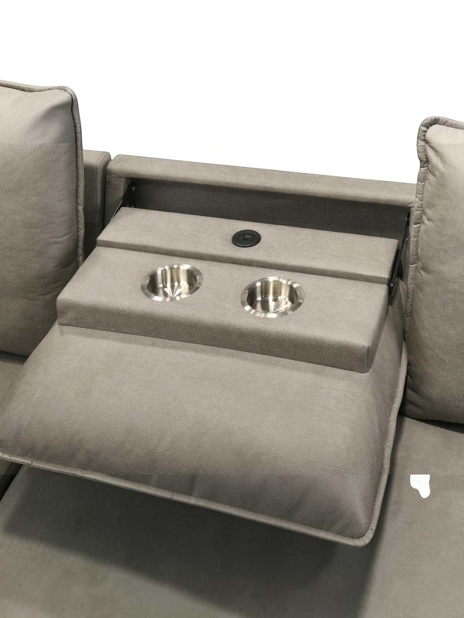 TOCO Meubles Sofa-lit Nia gris avec porte-gobelets intégrés et port USB.