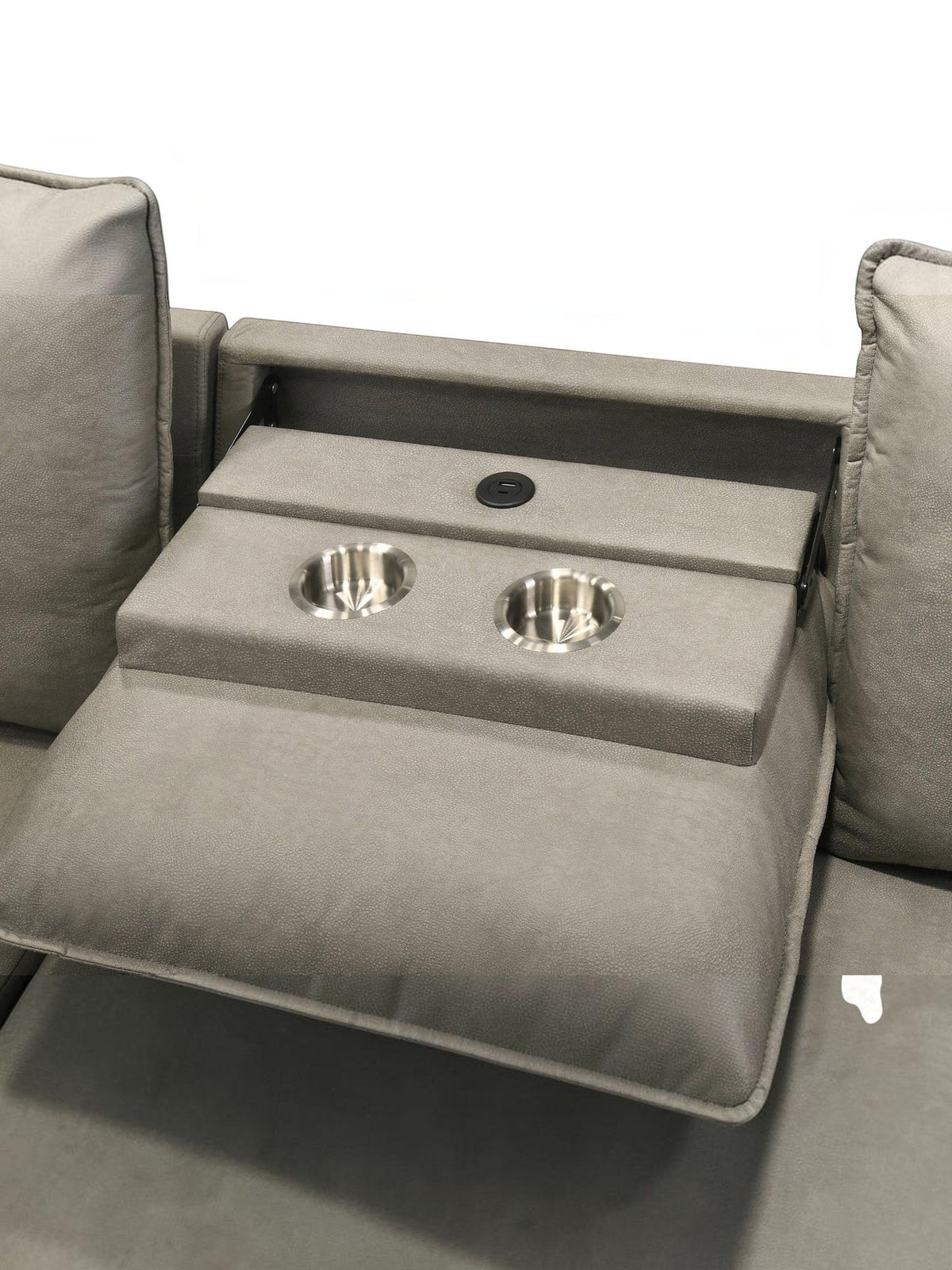TOCO Meubles Sofa-lit Nia gris avec porte-gobelets intégrés et port USB.