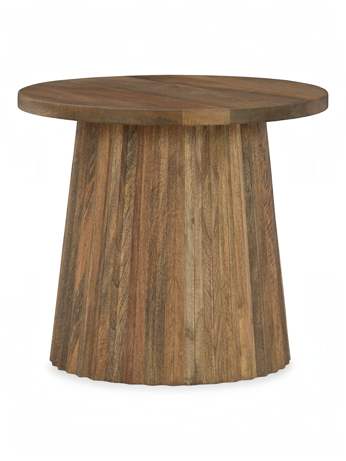 Table d'appoint ronde en bois massif brun avec base cannelée sculpturale, par TOCO Meubles