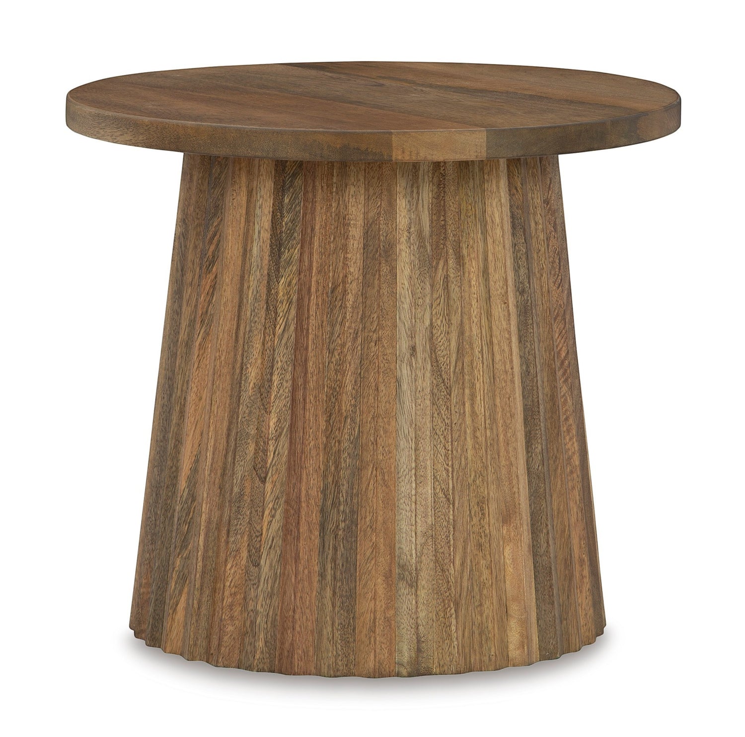 Table d'appoint ronde en bois massif brun avec base cannelée sculpturale, par TOCO Meubles
