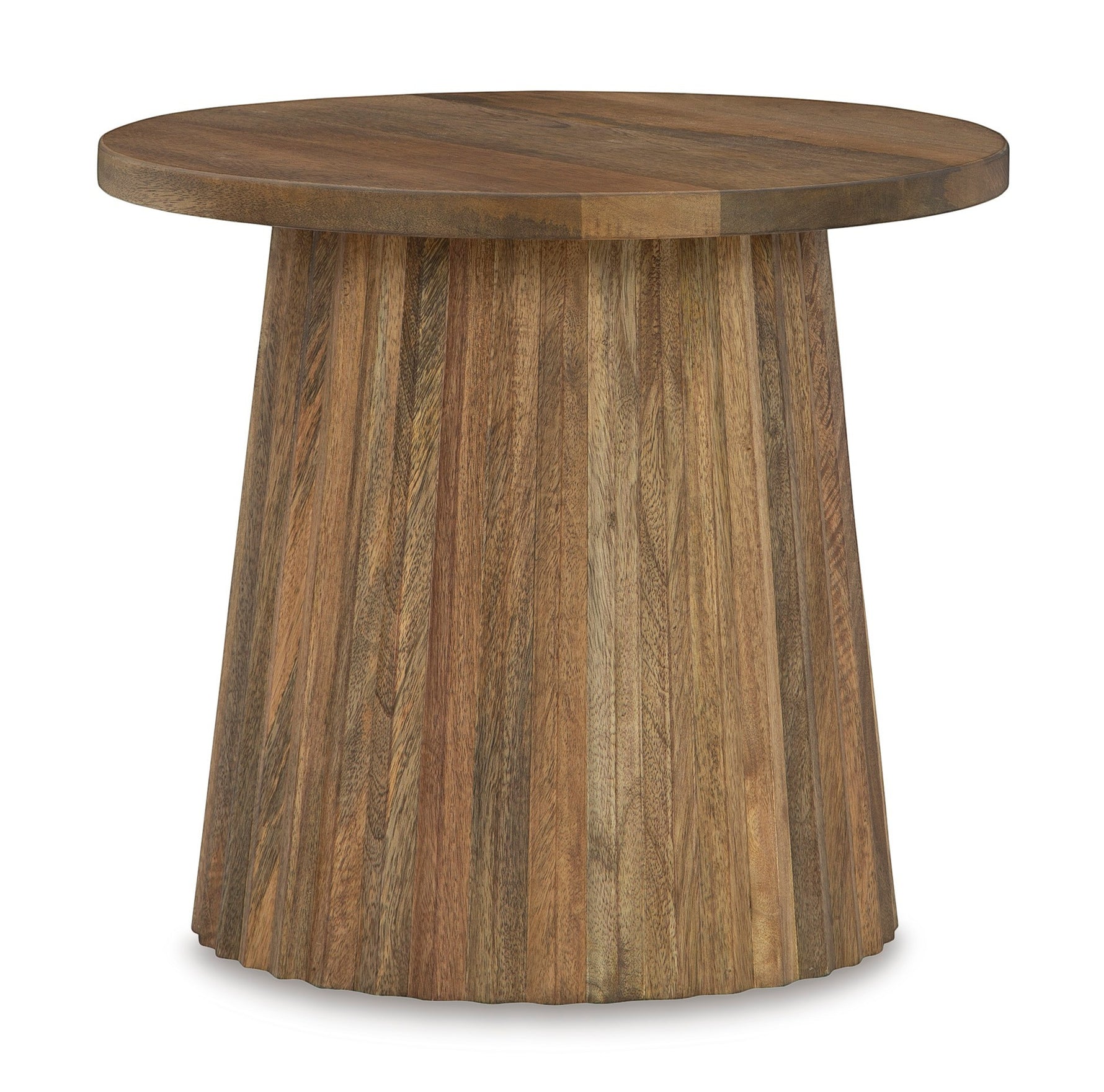 Table d'appoint ronde en bois massif brun avec base cannelée sculpturale, par TOCO Meubles