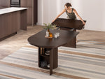 Table à manger ronde extensible Transformer en noyer foncé – démonstration du mécanisme, mise en situation – Meubles TOCO