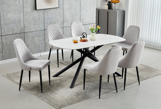 Table de Cuisine avec Plateau en Marbre Blanc en Pierre Frittée et Pieds en Acier noir | 0351-T